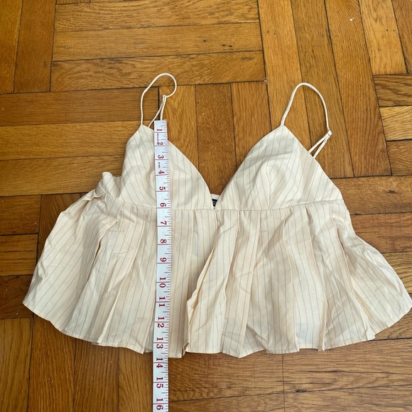 Zara Tan Pink Striped Cropped Pleated Top Size Small - Picture 12 of 12